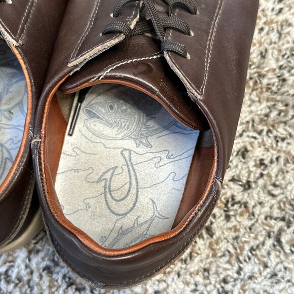 OLUKAI Kahu Pahaha Leather Sneakers Men's Size 10 Brown Lace Up - Picture 3 of 9